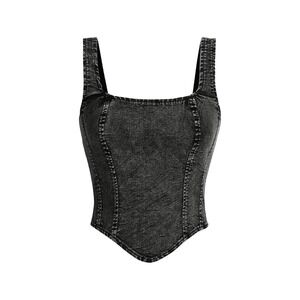 NWOT WDIRARA Denim Corset Tank Top Zip Back Asymmetrical Hem Black XS